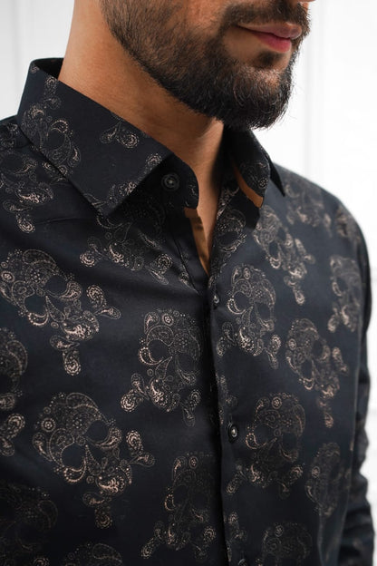 Black floral print shirt casual smart