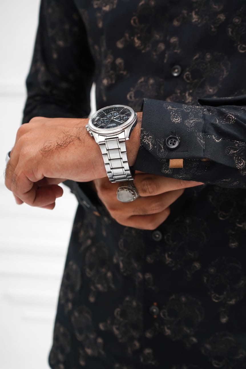 Black floral print shirt casual smart