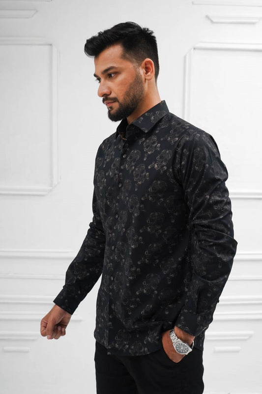 Black floral print shirt casual smart