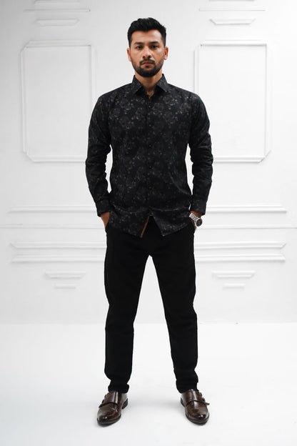 Black floral print shirt casual smart