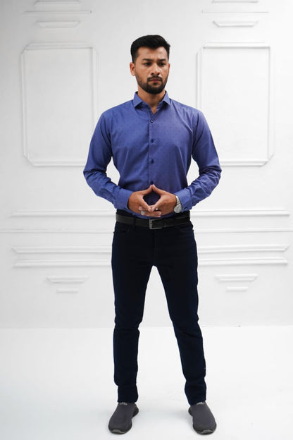 Royal blue black doted shirt sacual smart