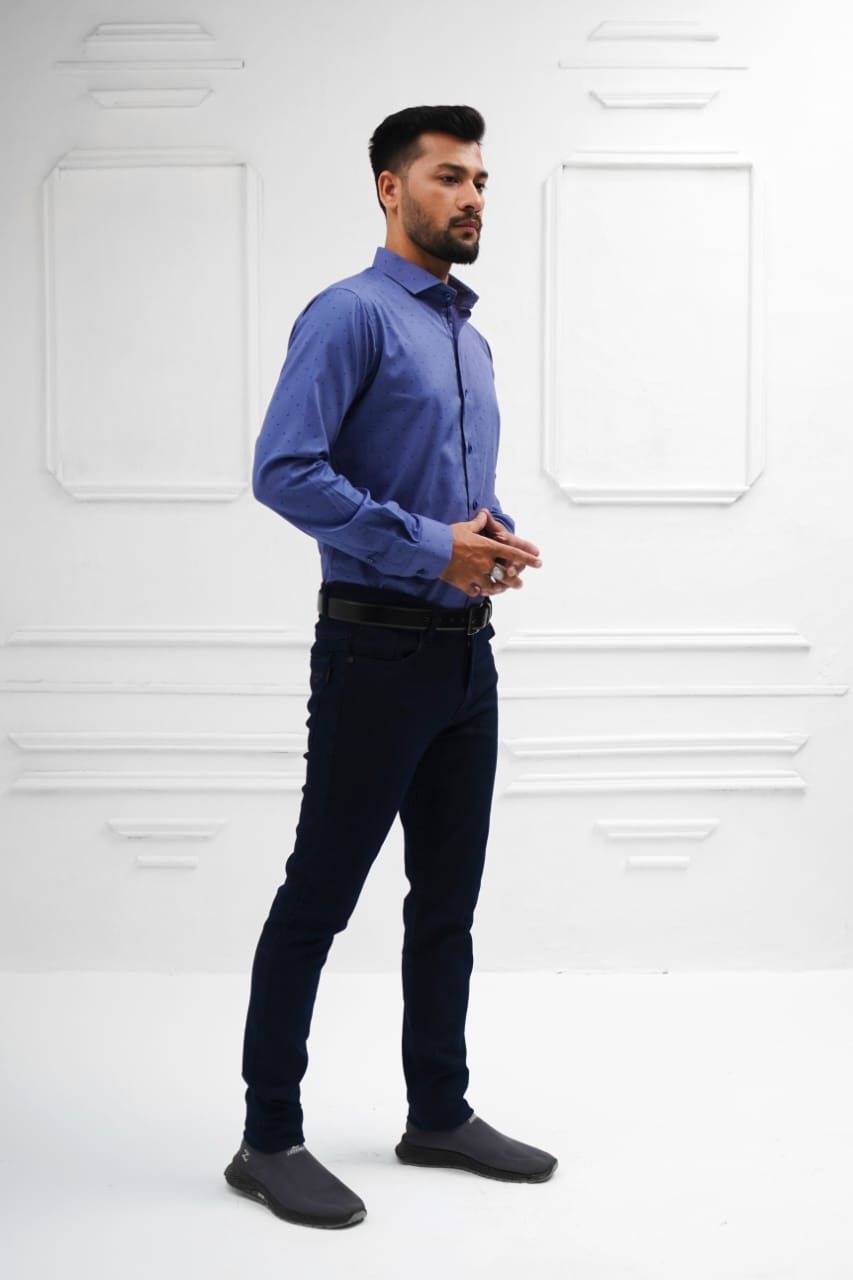 Royal blue black doted shirt sacual smart