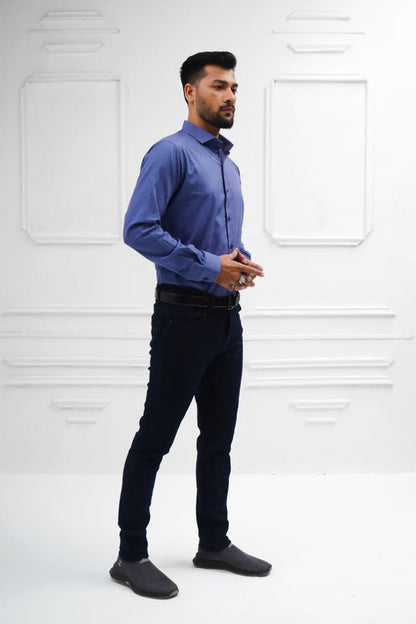 Royal blue black doted shirt sacual smart