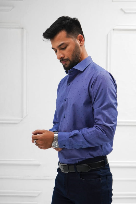 Royal blue black doted shirt sacual smart