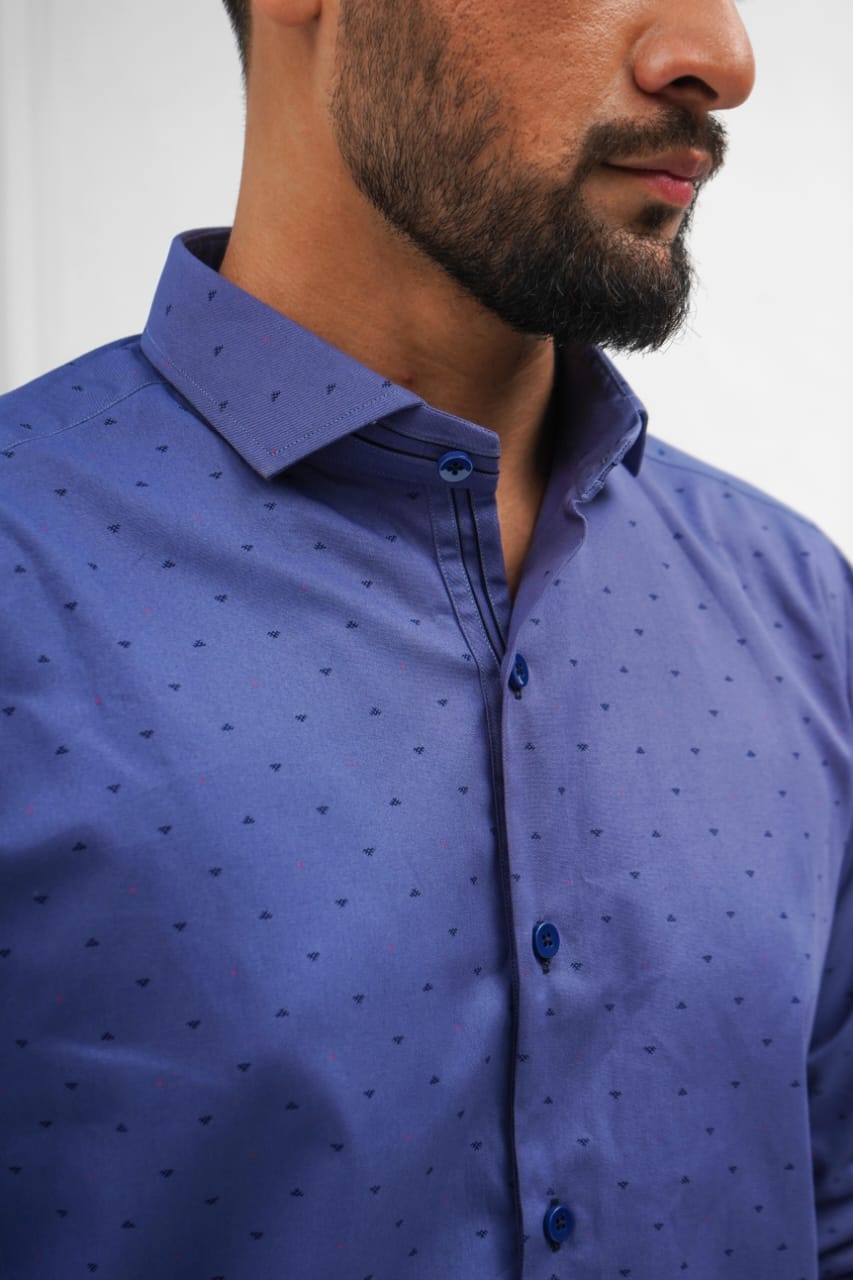 Royal blue black doted shirt sacual smart