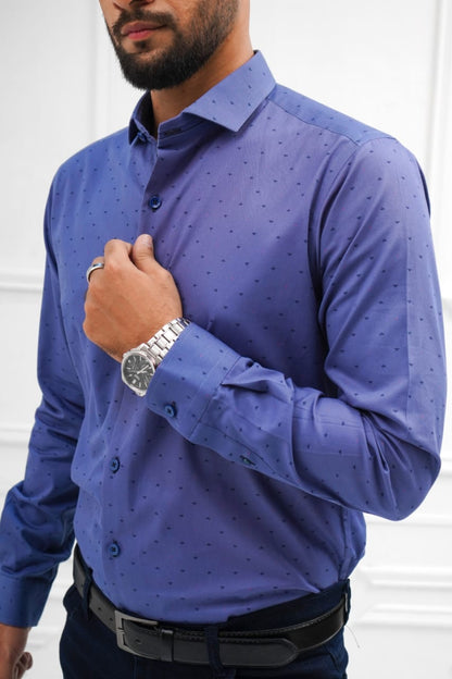 Royal blue black doted shirt sacual smart