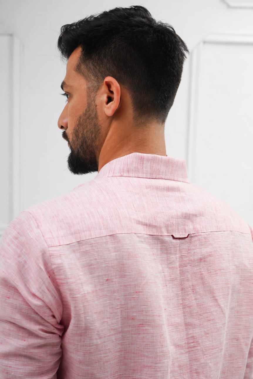 Powder pink line cuban collar shirt decent detailing
