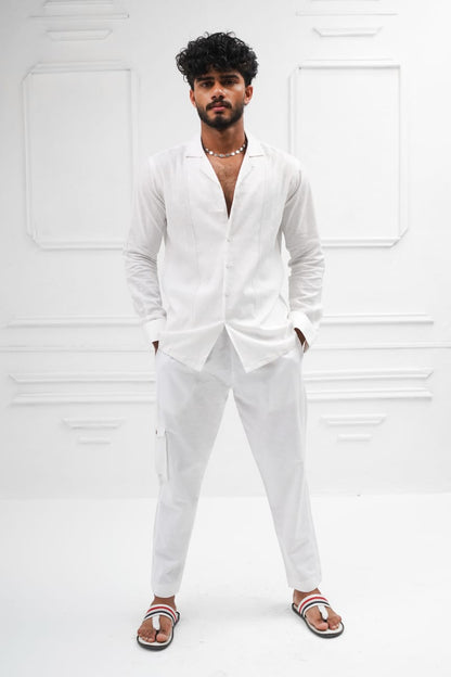 White linen cuban collar shirt decent detailing