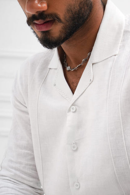 White linen cuban collar shirt decent detailing