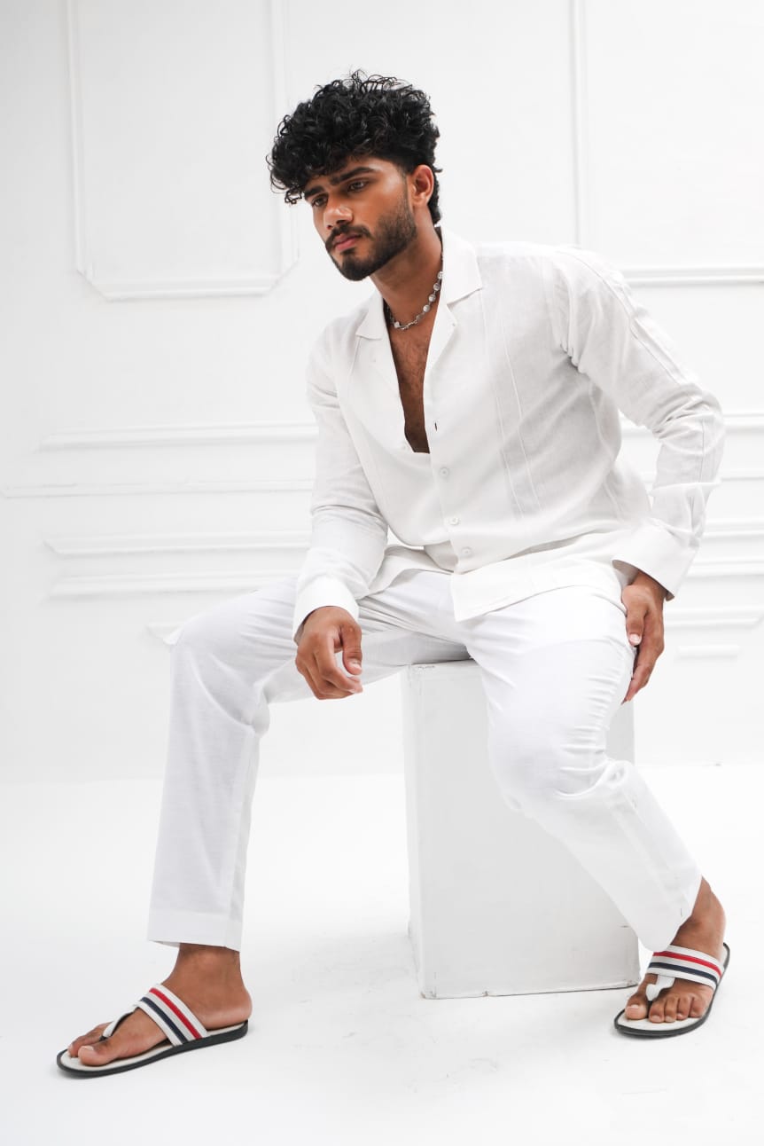 White linen cuban collar shirt decent detailing