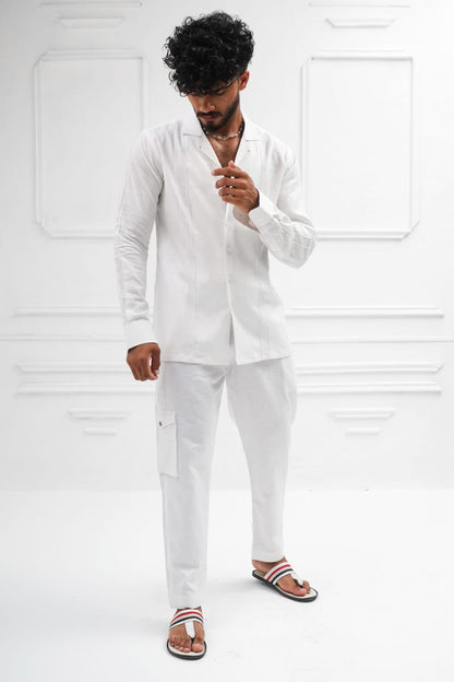 White linen cuban collar shirt decent detailing