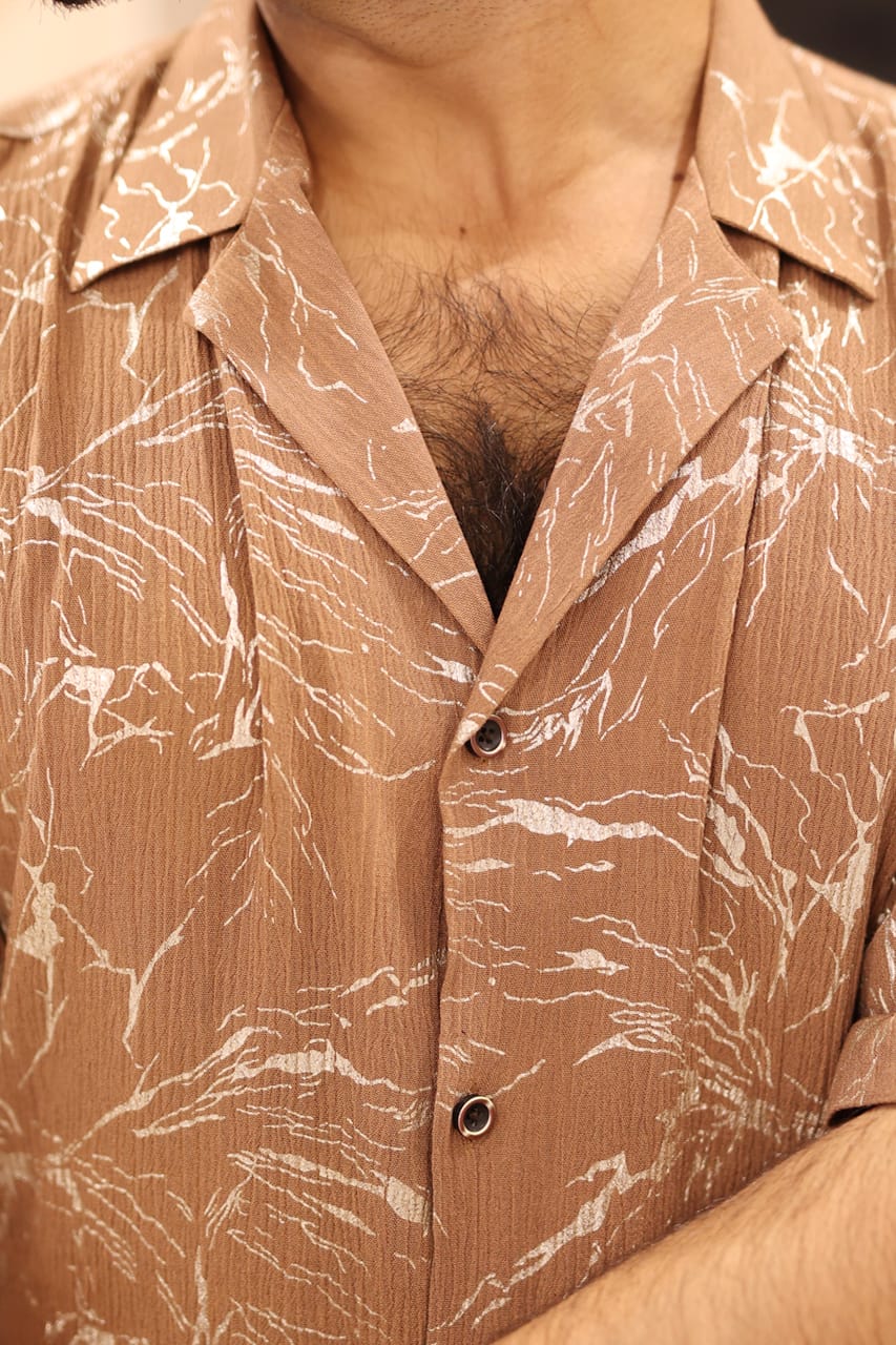 Classy brown printed shirt plain trouser