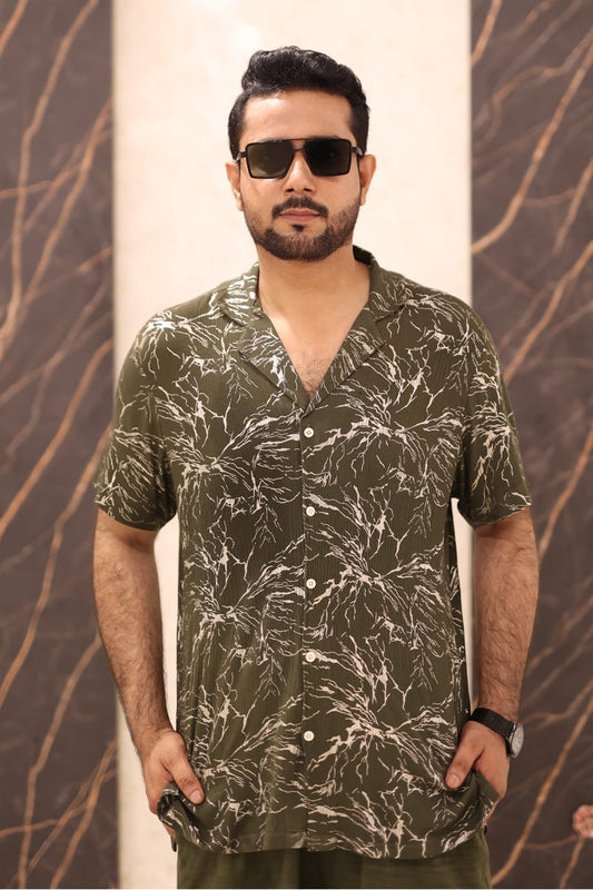 Green jall print shirt plain trouser
