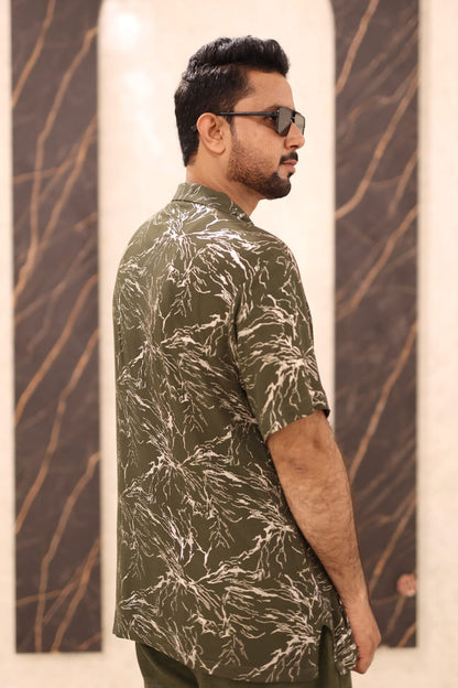 Green jall print shirt plain trouser