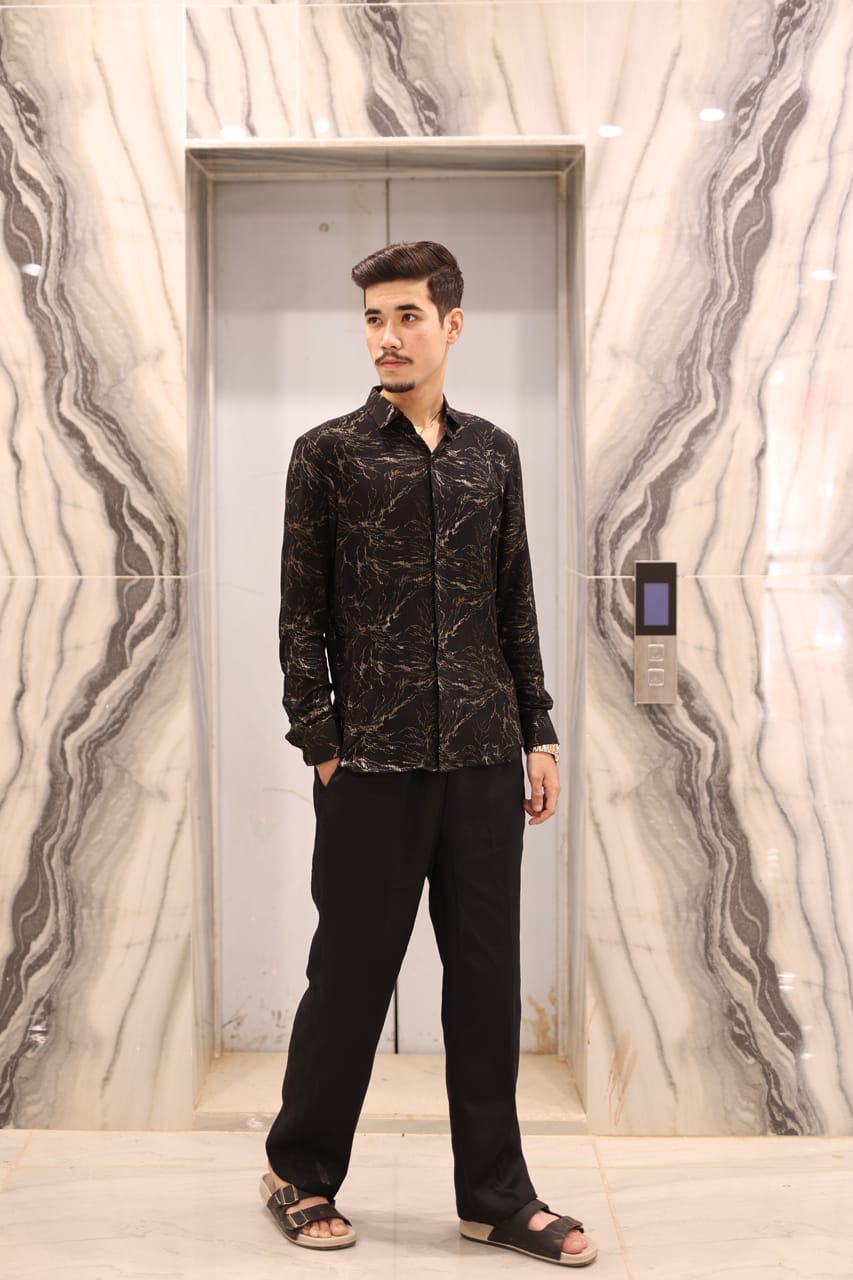 Black gold jall print shirt plain trouser