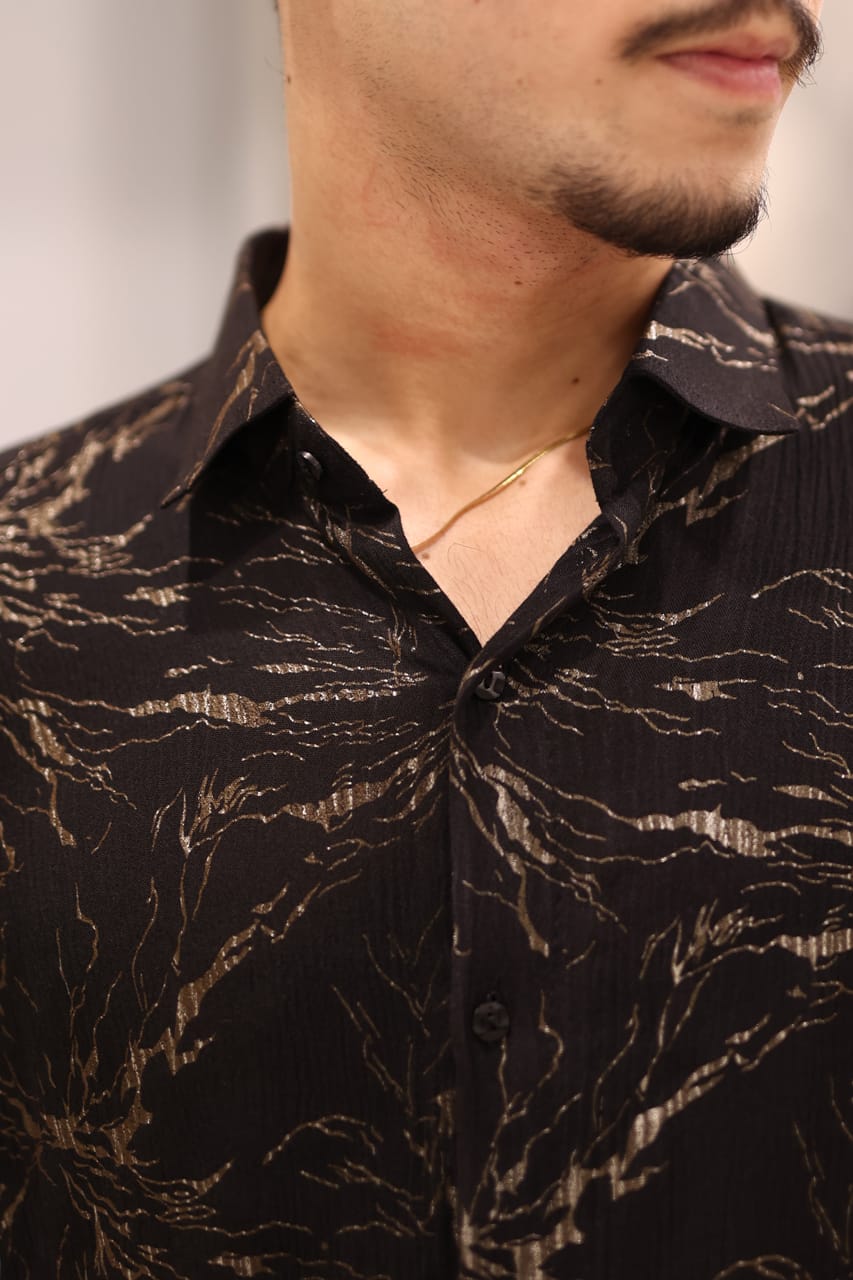 Black gold jall print shirt plain trouser