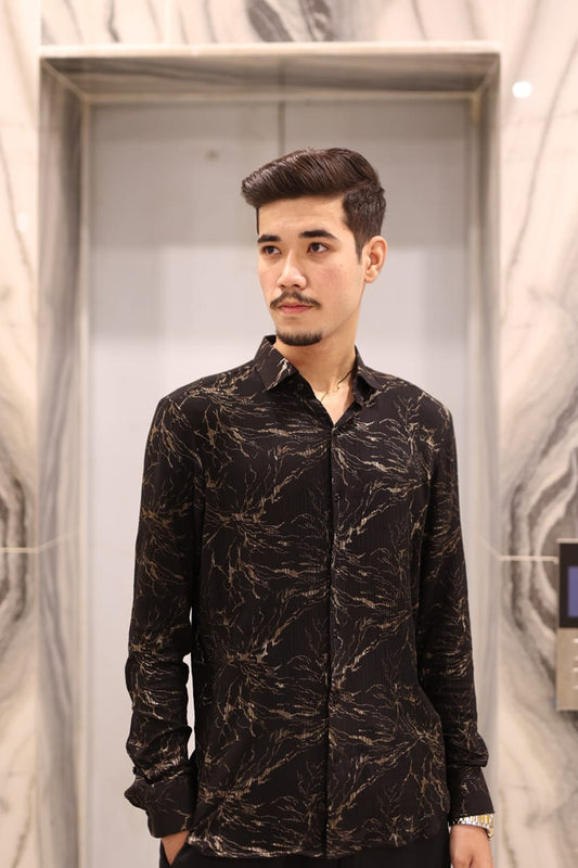 Black gold jall print shirt plain trouser