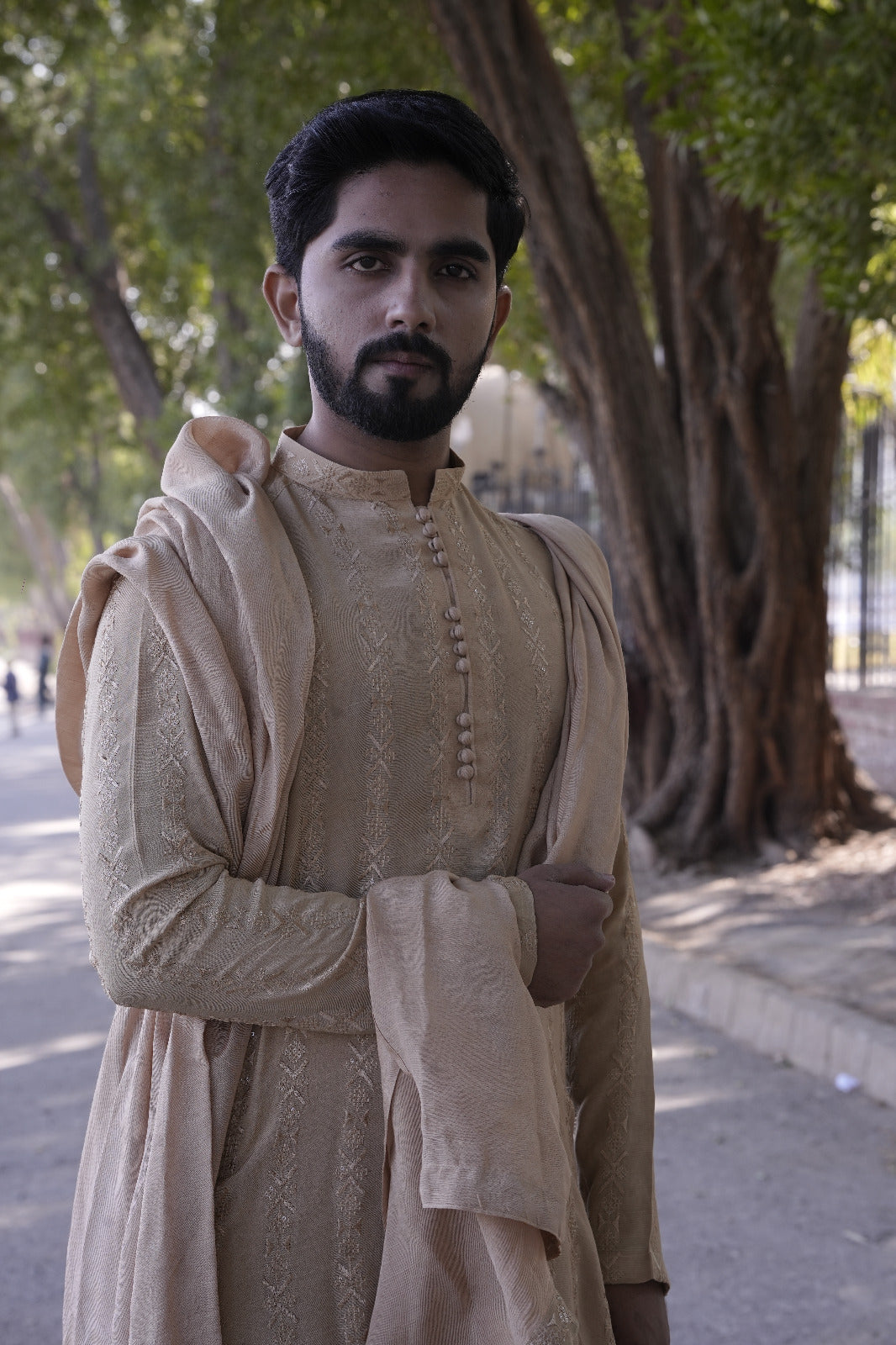 Coffee color sequence Embroidary kurta Loop button style same plain trouser