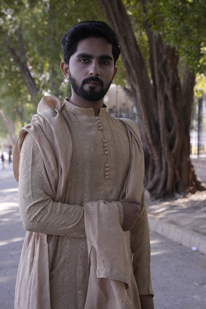Coffee color sequence Embroidary kurta Loop button style same plain trouser