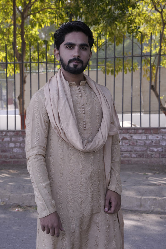 Coffee color sequence Embroidery Loop button style Kameez Shalwar
