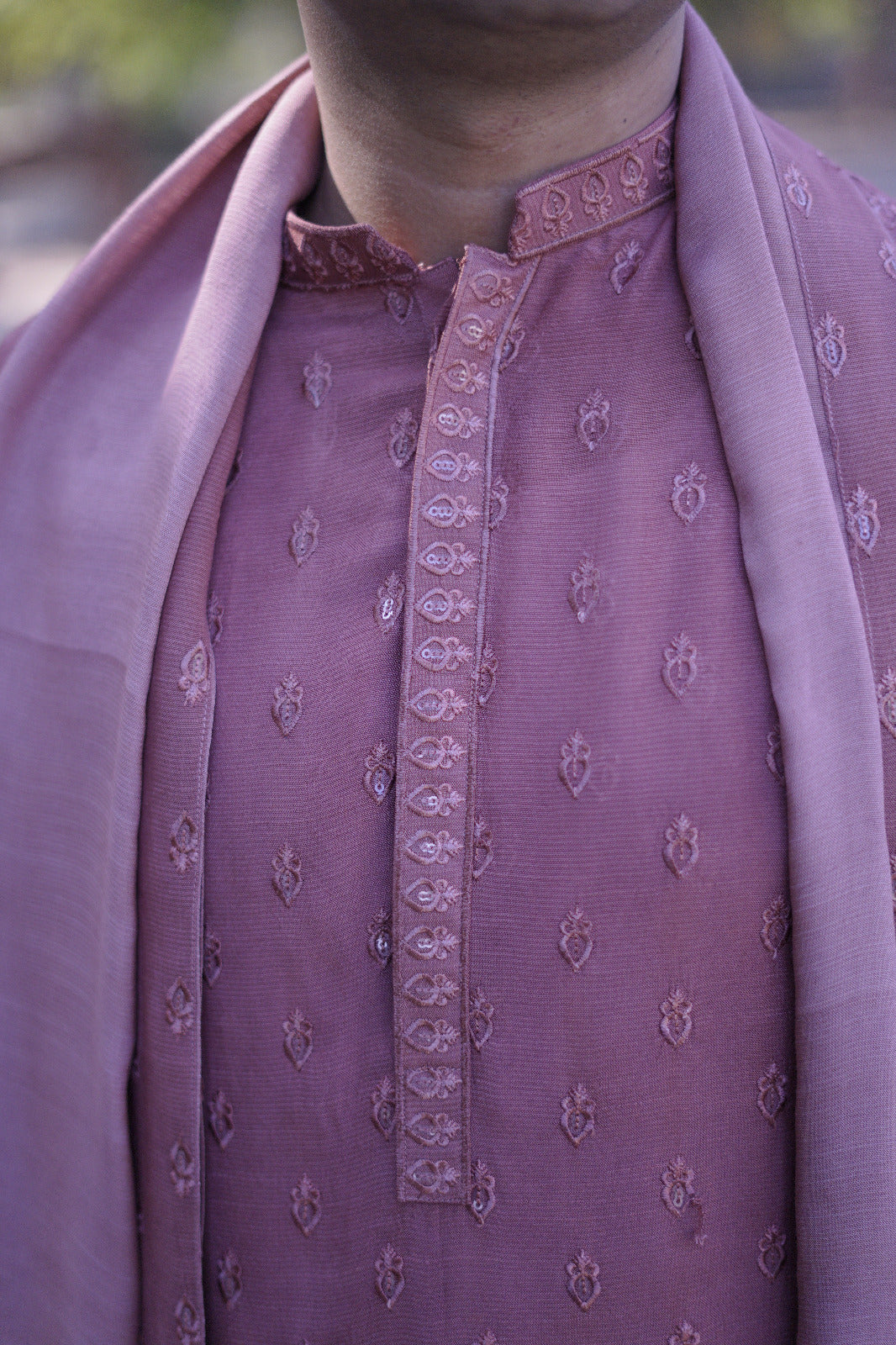 Peach pink sequence Embroidery booty style kurta same plain trouser