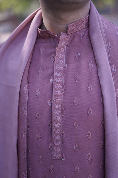 Peach pink sequence Embroidery booty style kurta same plain trouser