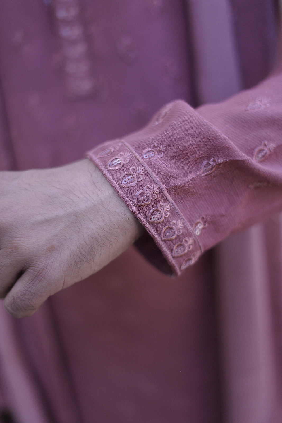 Peach pink sequence Embroidery booty style kurta same plain trouser