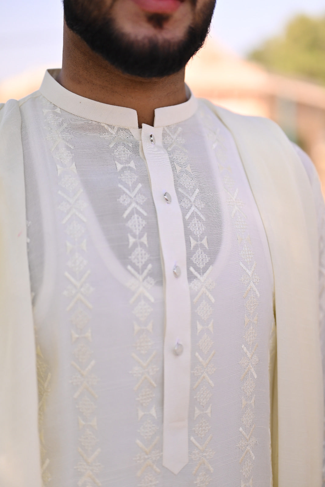 Off white sequence Embroidery kurta same plain trouser