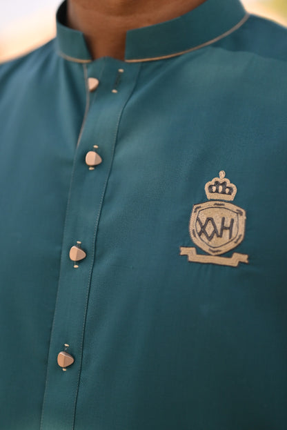 Teal green kurta logo style and trouser decent designing