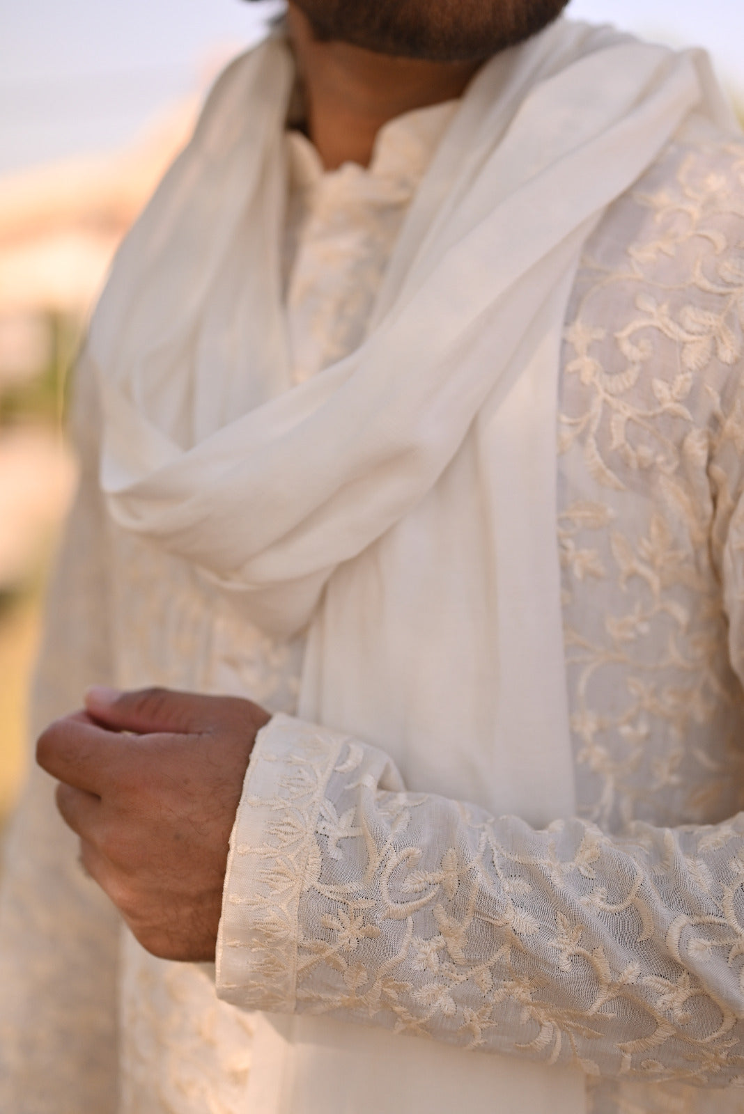 White jell embroidery kurta same plain trouser