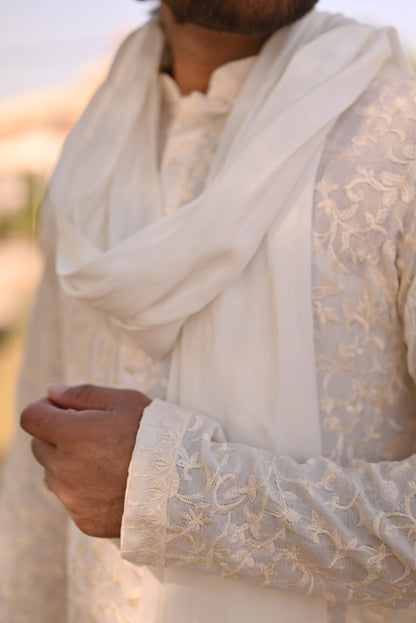 White jell embroidery kurta same plain trouser
