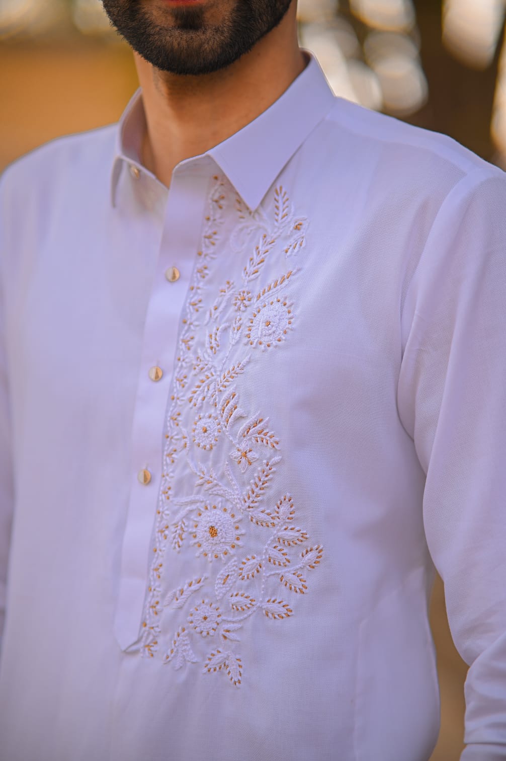 White texture kurta trouser front hand Embroidery same trouser