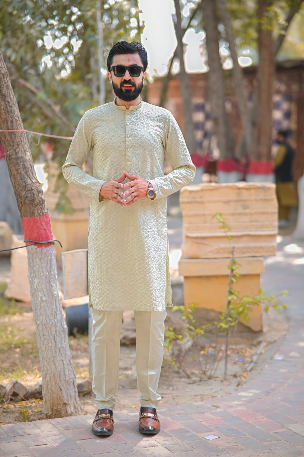 Pista green Embroidary kurta same plain trouser