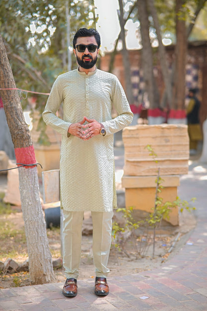 Pista green Embroidary kurta same plain trouser
