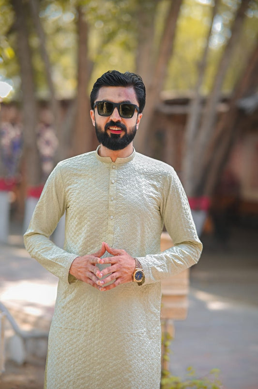 Pista green Embroidary kurta same plain trouser