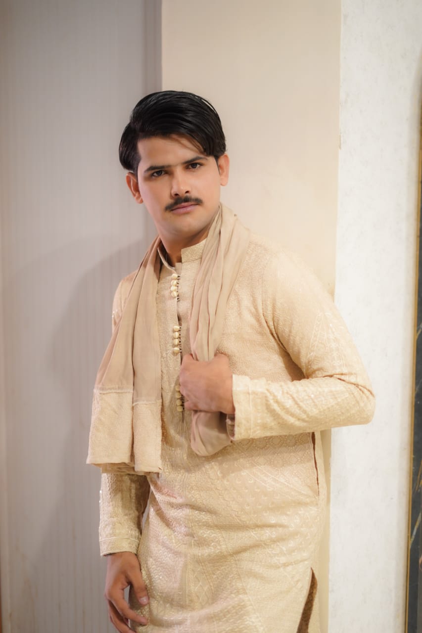 Badge sequence Embroidery kurta loop style same plain trouser