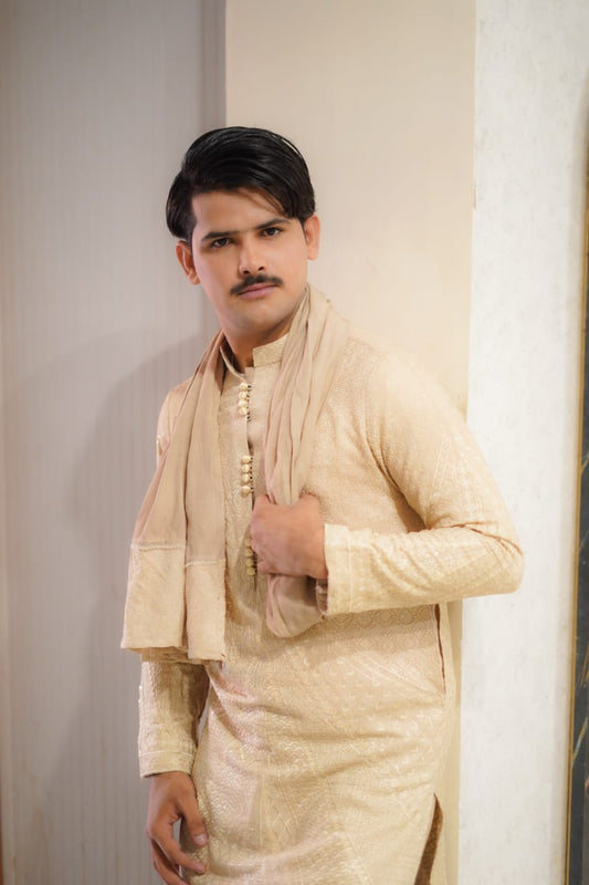 Badge sequence Embroidery kurta loop style same plain trouser