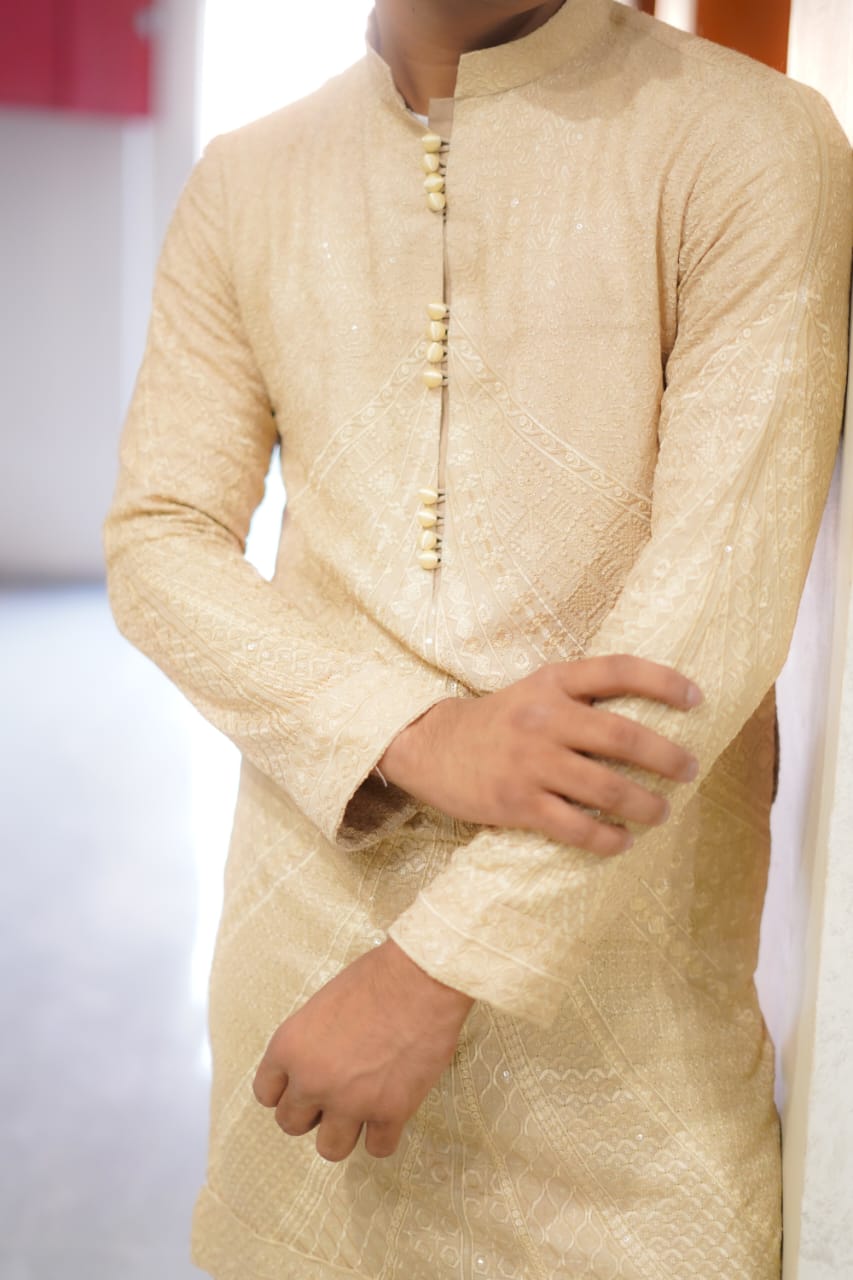 Badge sequence Embroidery kurta loop style same plain trouser