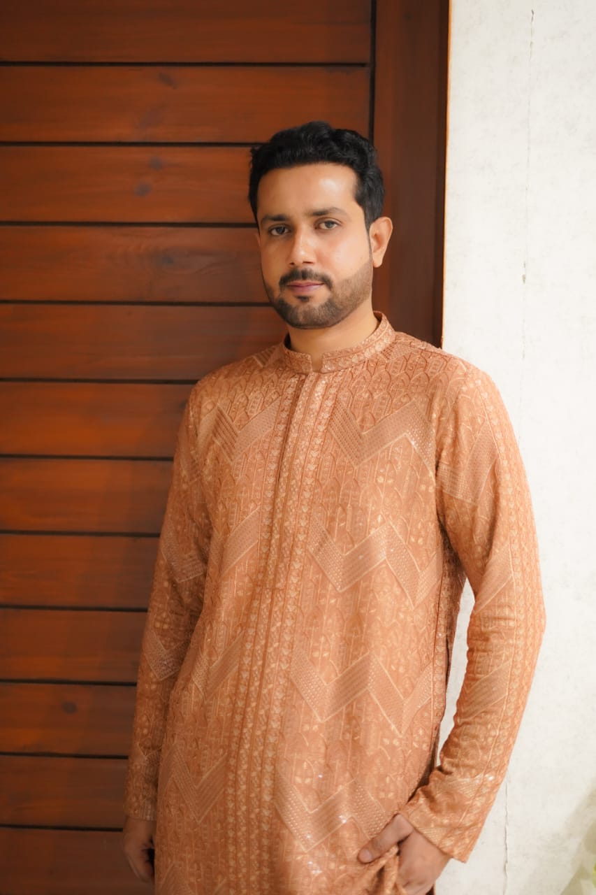Delicious Brown sequence Embroidery Zigzag style kurta same plain trouser