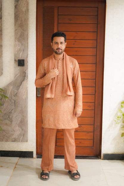 Delicious Brown sequence Embroidery Zigzag style kurta same plain trouser