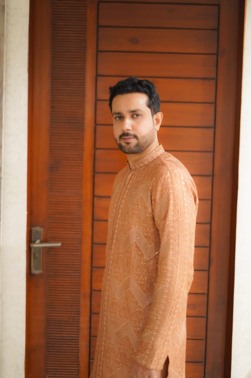 Delicious Brown sequence Embroidery Zigzag style kurta same plain trouser
