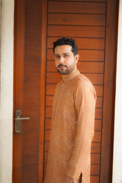 Delicious Brown sequence Embroidery Zigzag style kurta same plain trouser