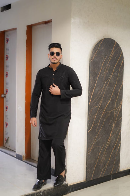 Classy black Jorjutt Embroidery kurta same plain trouser