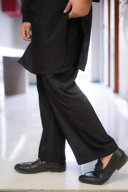Classy black Jorjutt Embroidery kurta same plain trouser