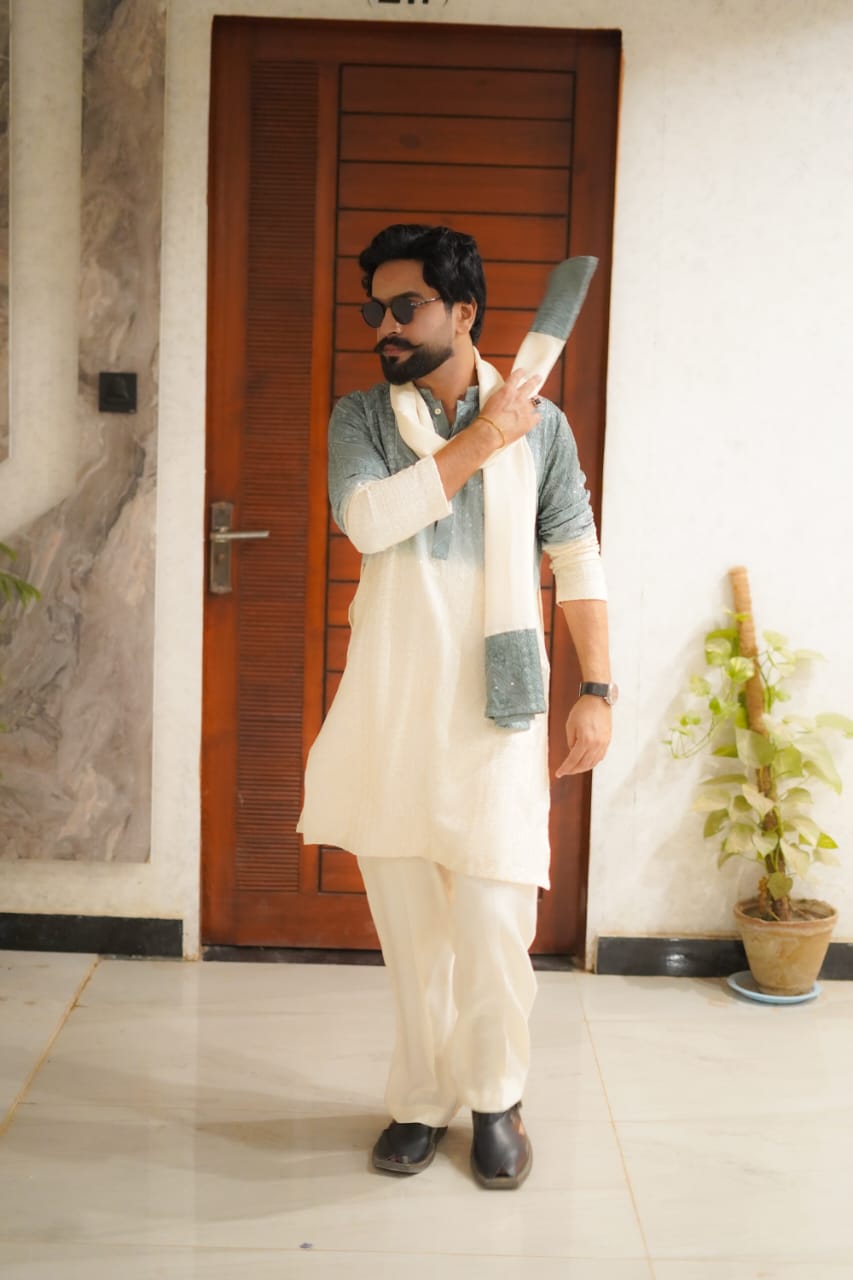 TIE n DYE sequence Embroidery Zigzag style kurta same white trouser