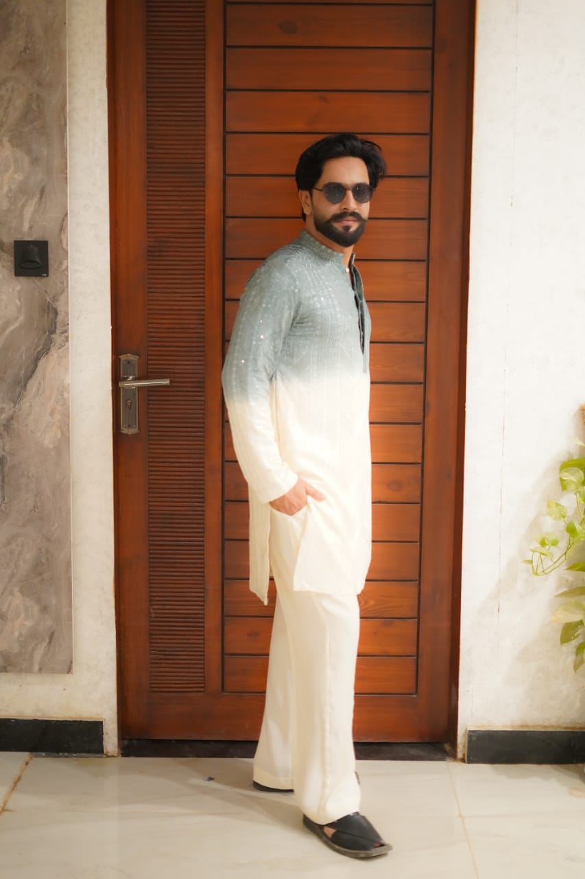 TIE n DYE sequence Embroidery Zigzag style kurta same white trouser
