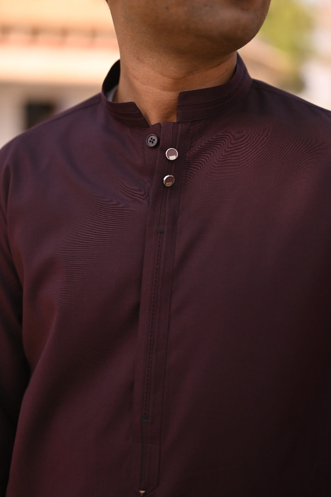 Maroon shalwar kameez design cuff collar front patti