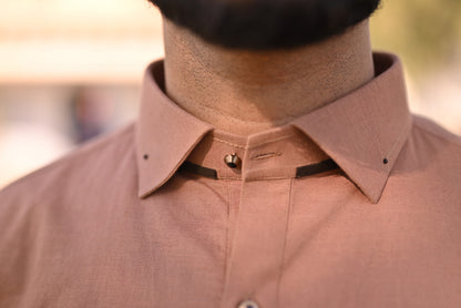 Caramel brown linen shalwar kameez design and logo