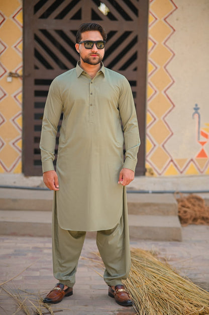 Sage green kameez shalwar decent detailing