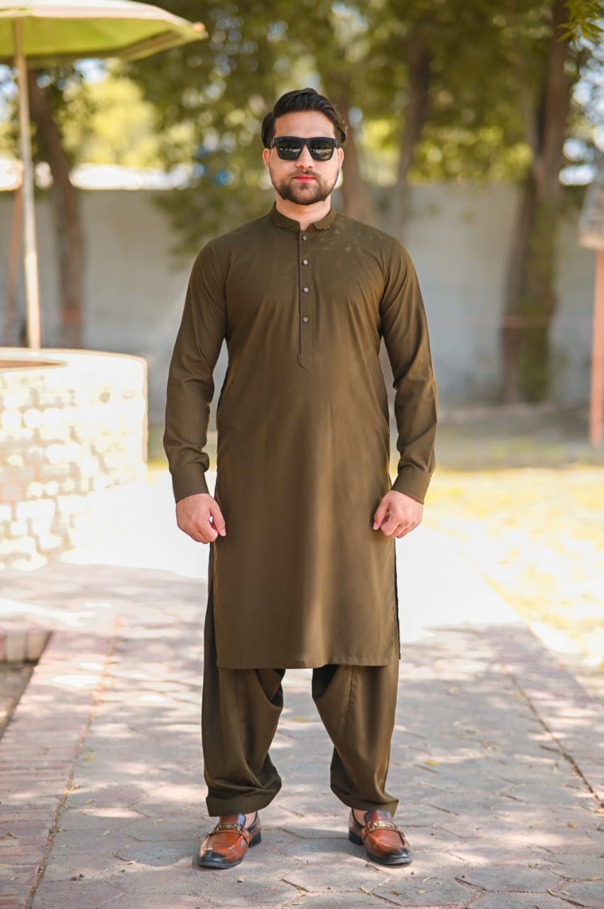 Mahndi green shalwar kameez decent detailing